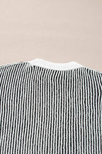 Striped Textured Knit Contrast Edge Loose Sweater
