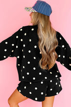 Red Polka Dot Raw Hem Relaxed Pullover Loose Skort Two Piece Set
