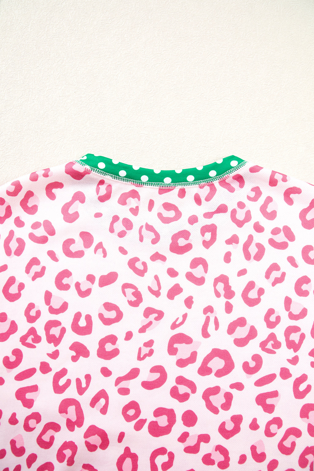 Pink Leopard Polka Dot Colorblock Trim Long Sleeve Top