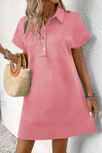 Solid Color Textured Short Sleeve A Line Mini Dress
