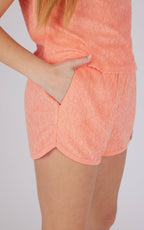 Girls' terry towel short sleeve top and shorts 2-piece set from 90 Degree by Reflex and Yogalicious, featuring a delicate daisy design.