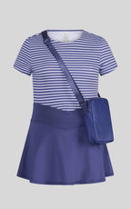 Little girls' pink lavender short sleeve tee, crossover skort, and fanny bag from 90 Degree by Reflex and Yogalicious.