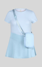 Little girls pink and lavender short sleeve tee, crossover skort, and fanny bag set by 90 Degree by Reflex and Yogalicious.