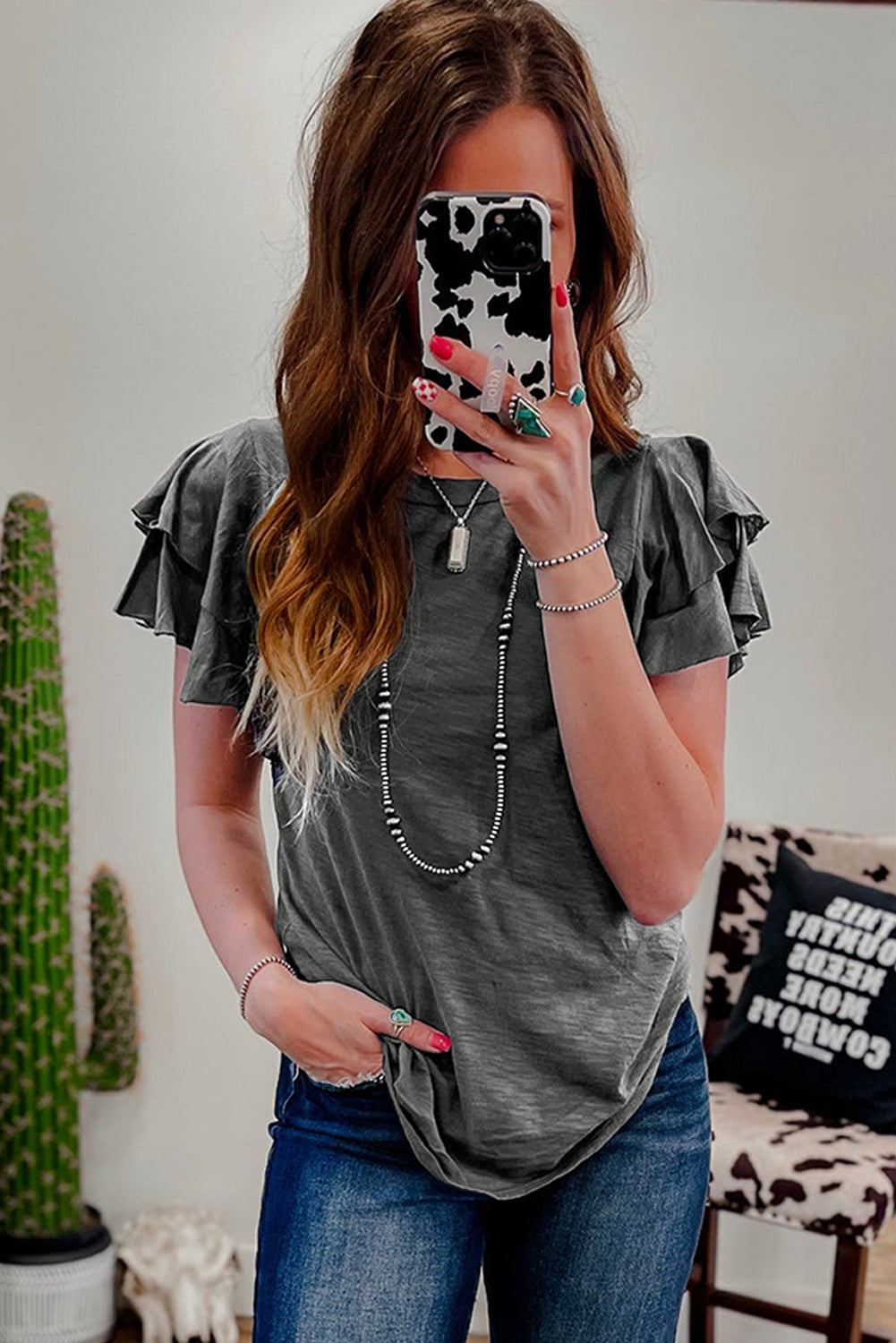 Layered Ruffle Short Sleeve Round Neck Top