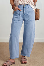 Color Square Patch Pocket Ankle-length Barrel Jeans