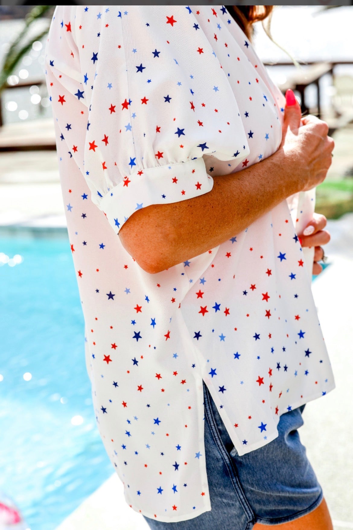 Preorder - Sutton Button Up Top - Patriotic Stars