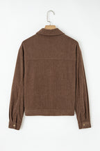 Dark Khaki Button Zip Up Lapel Collar Corduroy Jacket