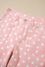 Pink Polka Dot Casual Slim Fit Jeans