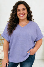 Wisteria V Neck Short Sleeve Plus Size Waffle Knit Top