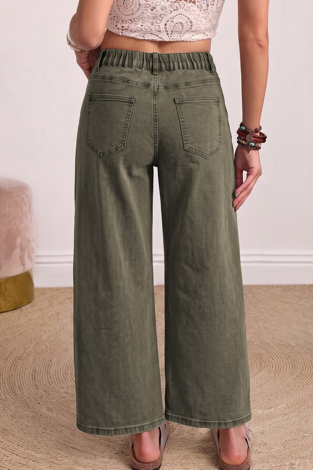Color Square Patch Pocket Ankle-length Barrel Jeans