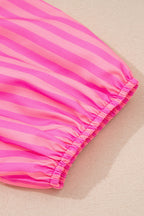 Rose Striped Print Bow Detail Short Puff Sleeve Mini Dress