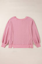 Waffle knit Bishop Sleeve Split Oversized Top