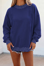 Brown Colorblock Polka Dot Contrast Trim Oversized Sweatshirt