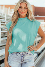 Black Solid Color High Neck Cap Sleeve Loose Top
