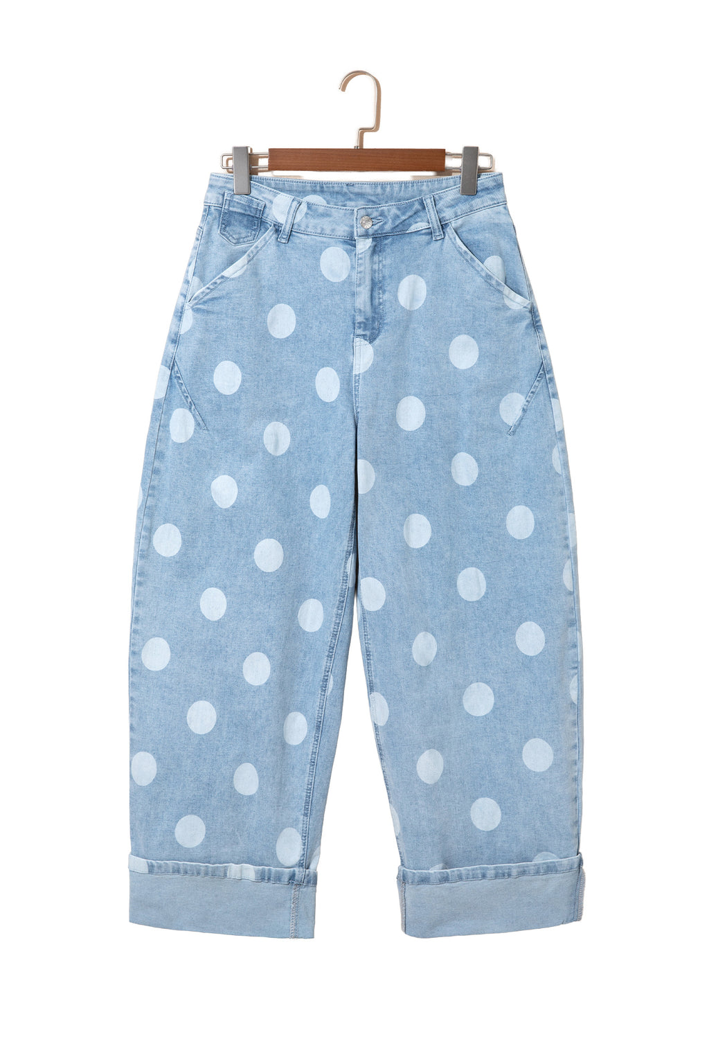 Polka dot ankle-length casual jeans with metal button details from Dear-Lover, featuring a trendy, relaxed fit and stylish design.