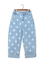 Polka dot ankle-length casual jeans with metal button details from Dear-Lover, featuring a trendy, relaxed fit and stylish design.