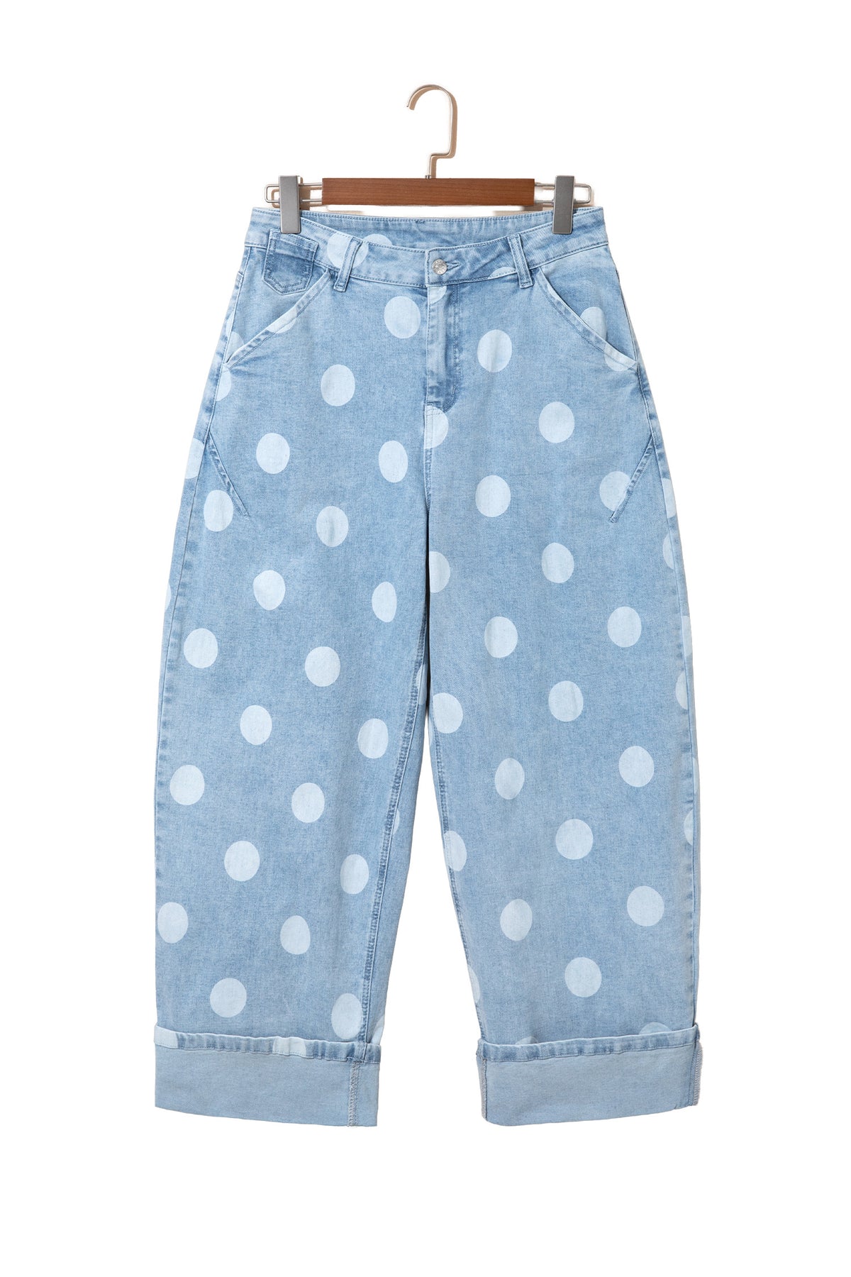 Polka dot ankle-length casual jeans with metal button details from Dear-Lover, featuring a trendy, relaxed fit and stylish design.