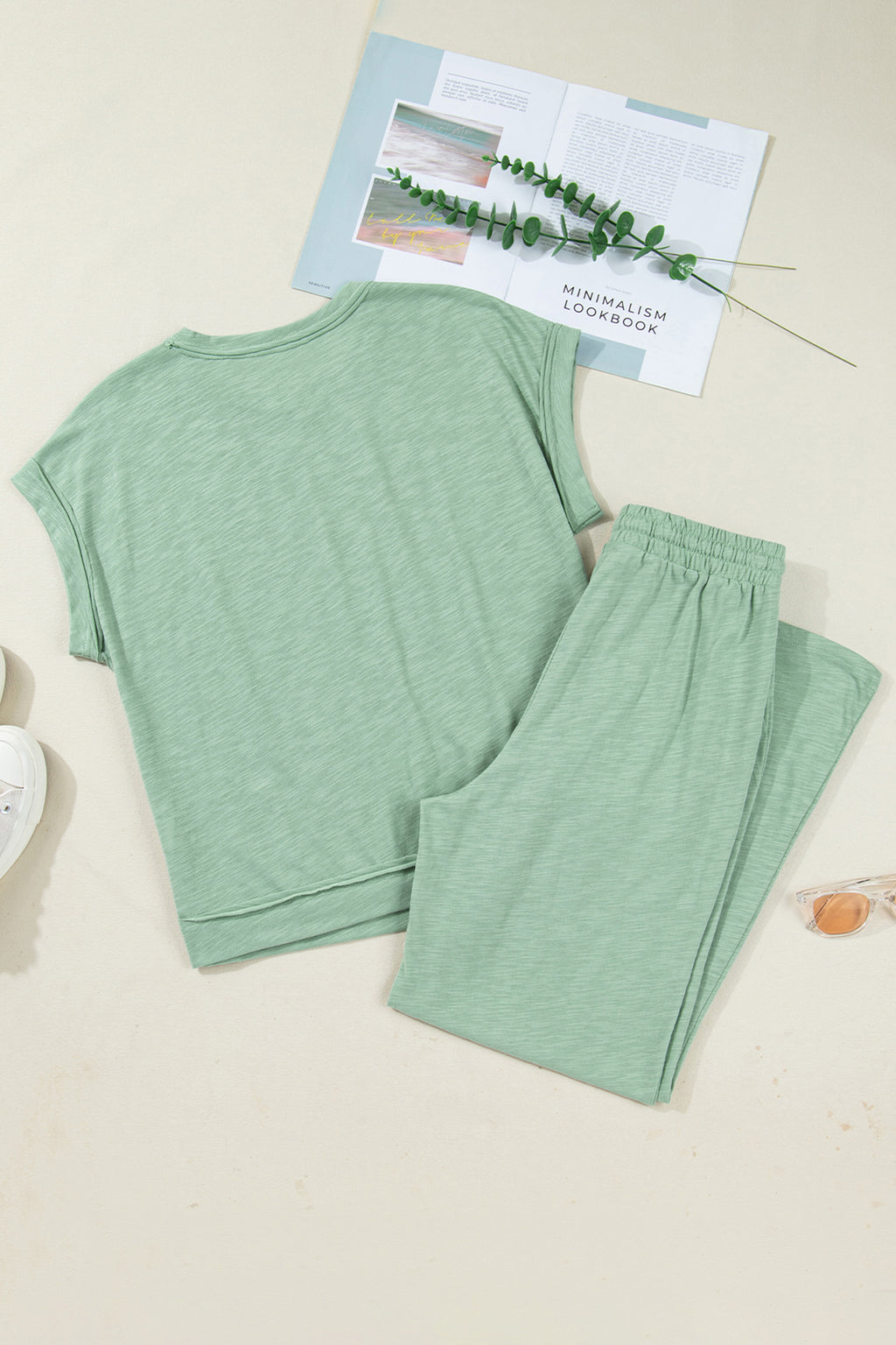 Canton Cuffed Short Sleeve Tee Raw Seam Patch Pocket Drawstring Pants Set