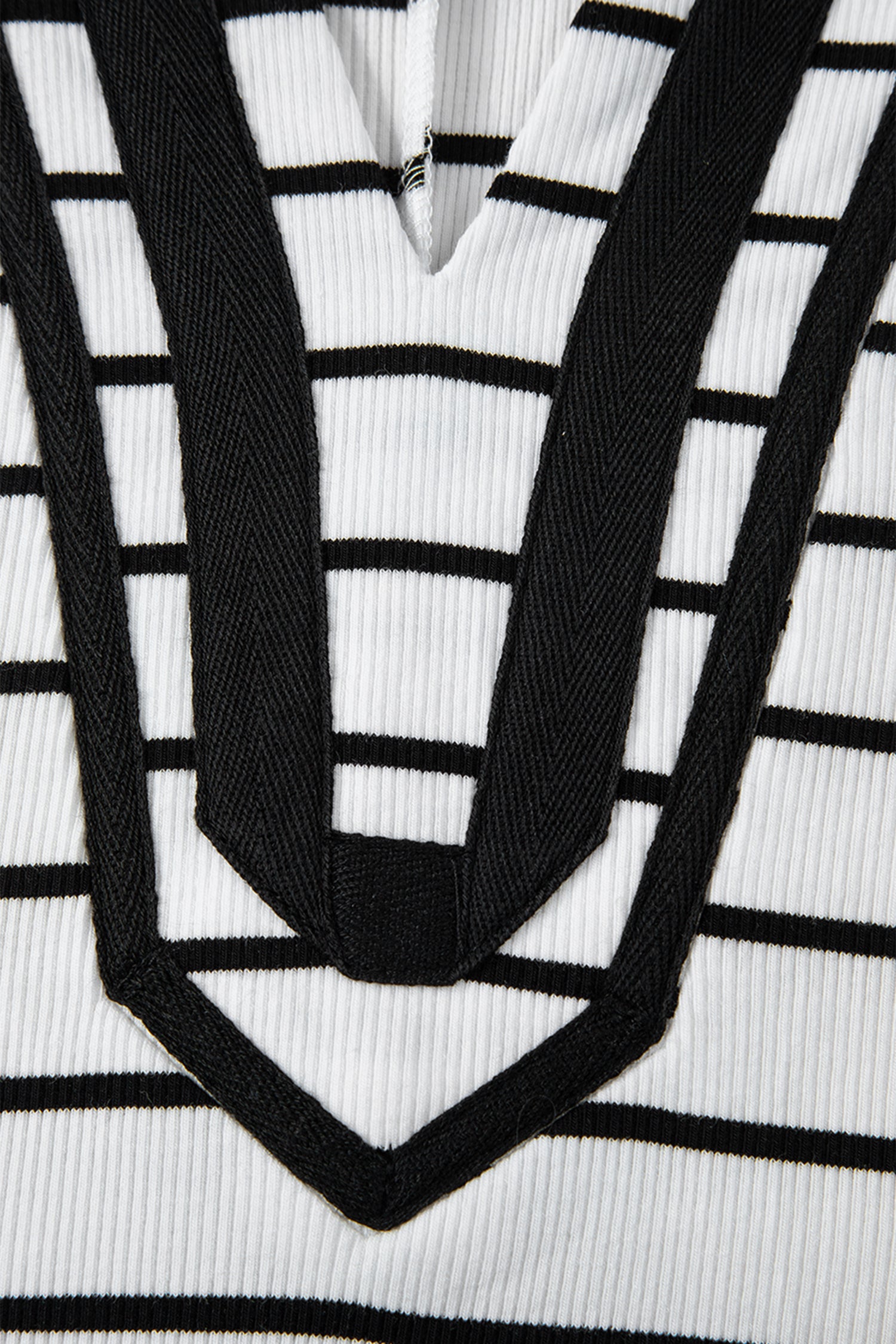 Black Stripe Stand Collar V Neck Elastic Cuffs Half Sleeve Dolman Top
