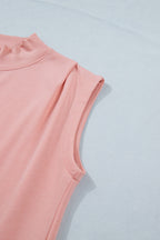 Black Solid Color High Neck Cap Sleeve Loose Top