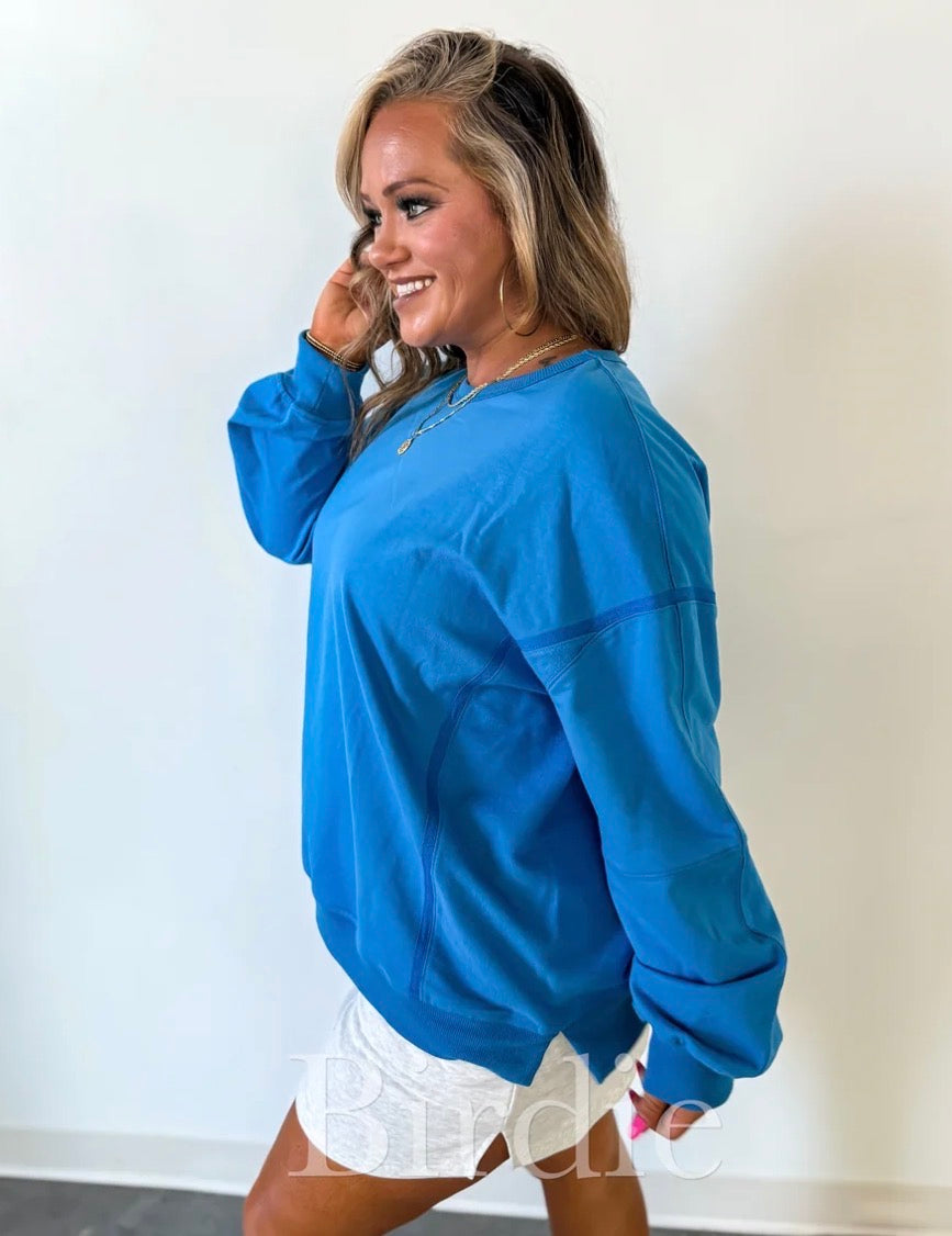 Sonic Blue Crewneck Cozy Pullover by Birdie