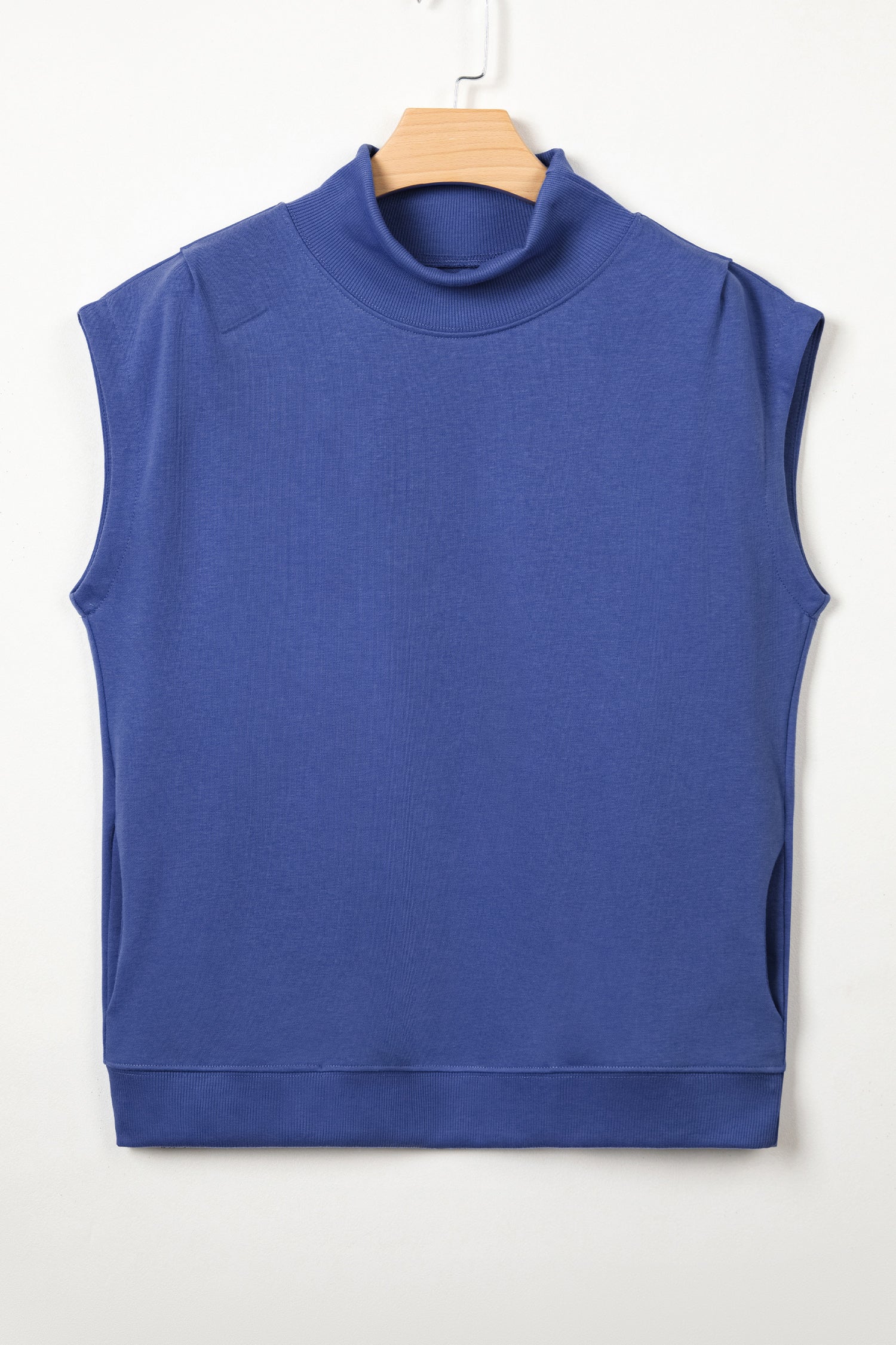 Black Solid Color High Neck Cap Sleeve Loose Top
