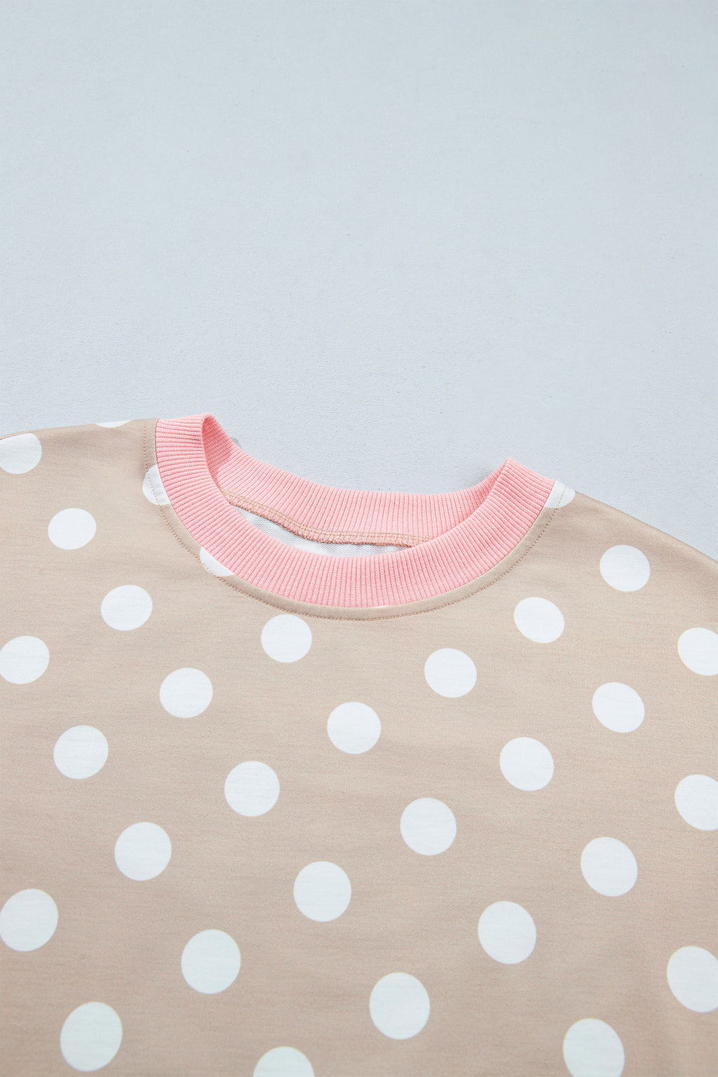 Khaki Polka Dot Contrast Trim Long Sleeve Top Drawstring Shift Pants Set