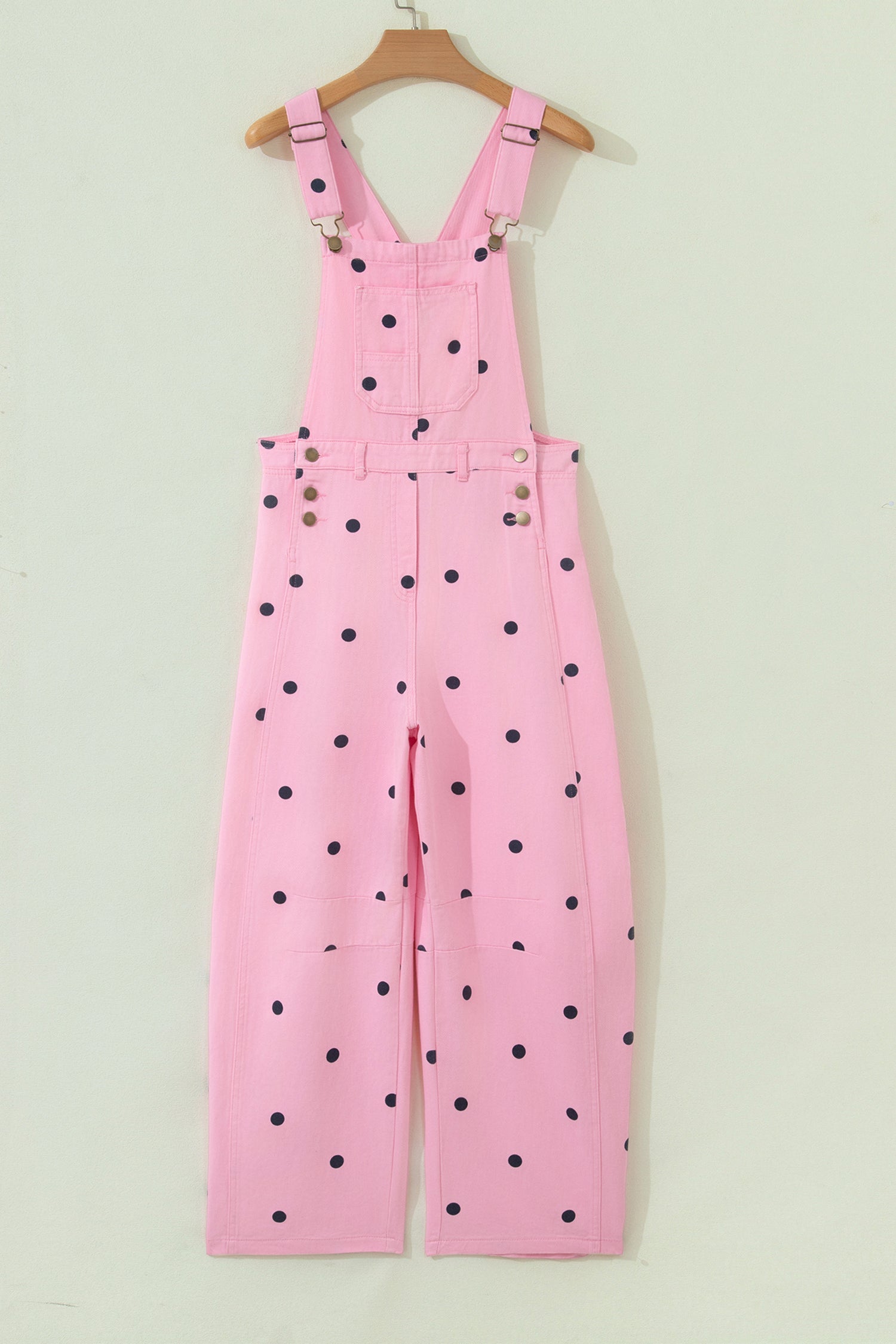 Polka Dot Print Bib Pocket Denim Barrel Overalls Jumpsuit
