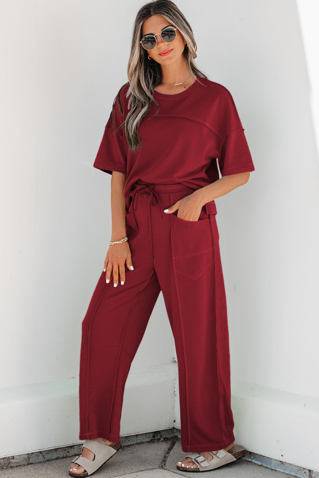 Racing Red Drop Shoulder Boxy Tee and Barrel Pants Set