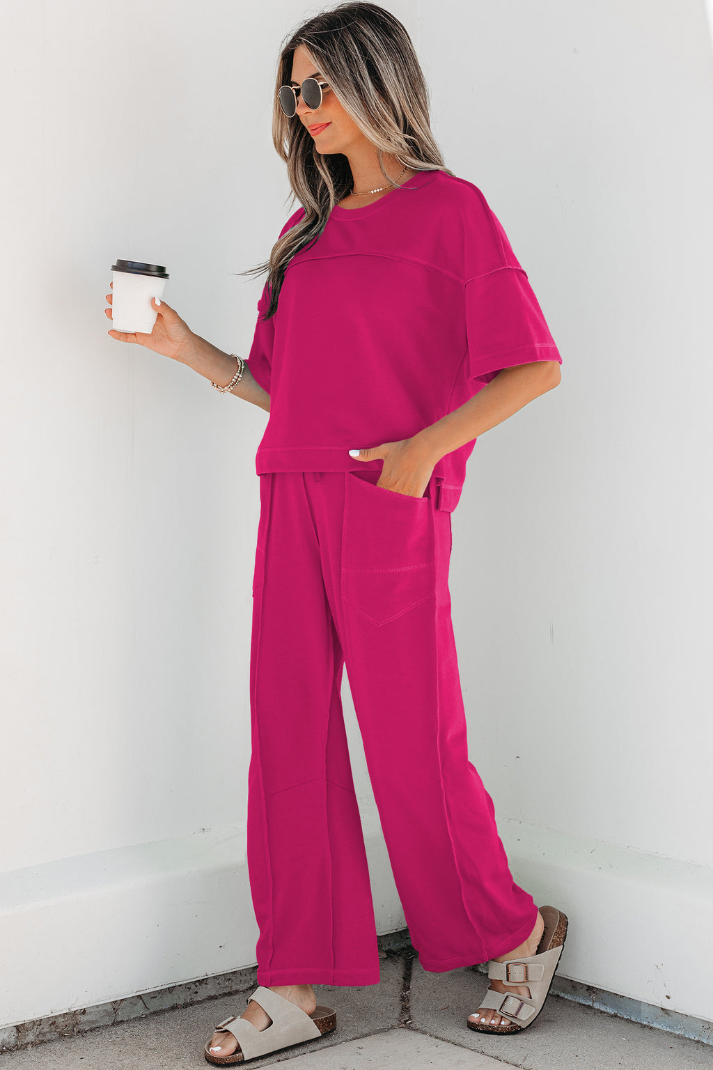 Drop Shoulder Boxy Tee and Barrel Pants Set