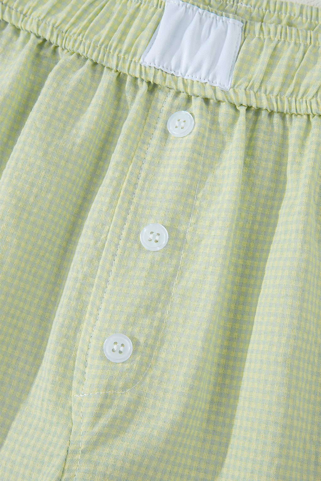 Green Gingham Plaid Button Detail Lace Trim Boxer Shorts