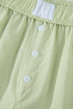 Green Gingham Plaid Button Detail Lace Trim Boxer Shorts