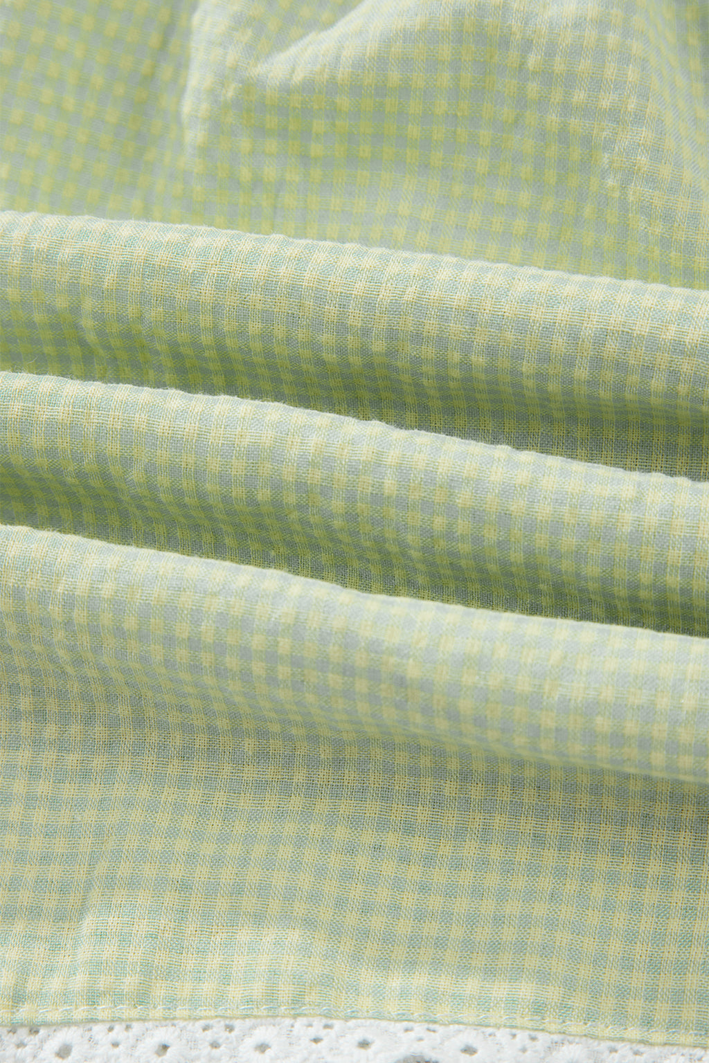 Green Gingham Plaid Button Detail Lace Trim Boxer Shorts