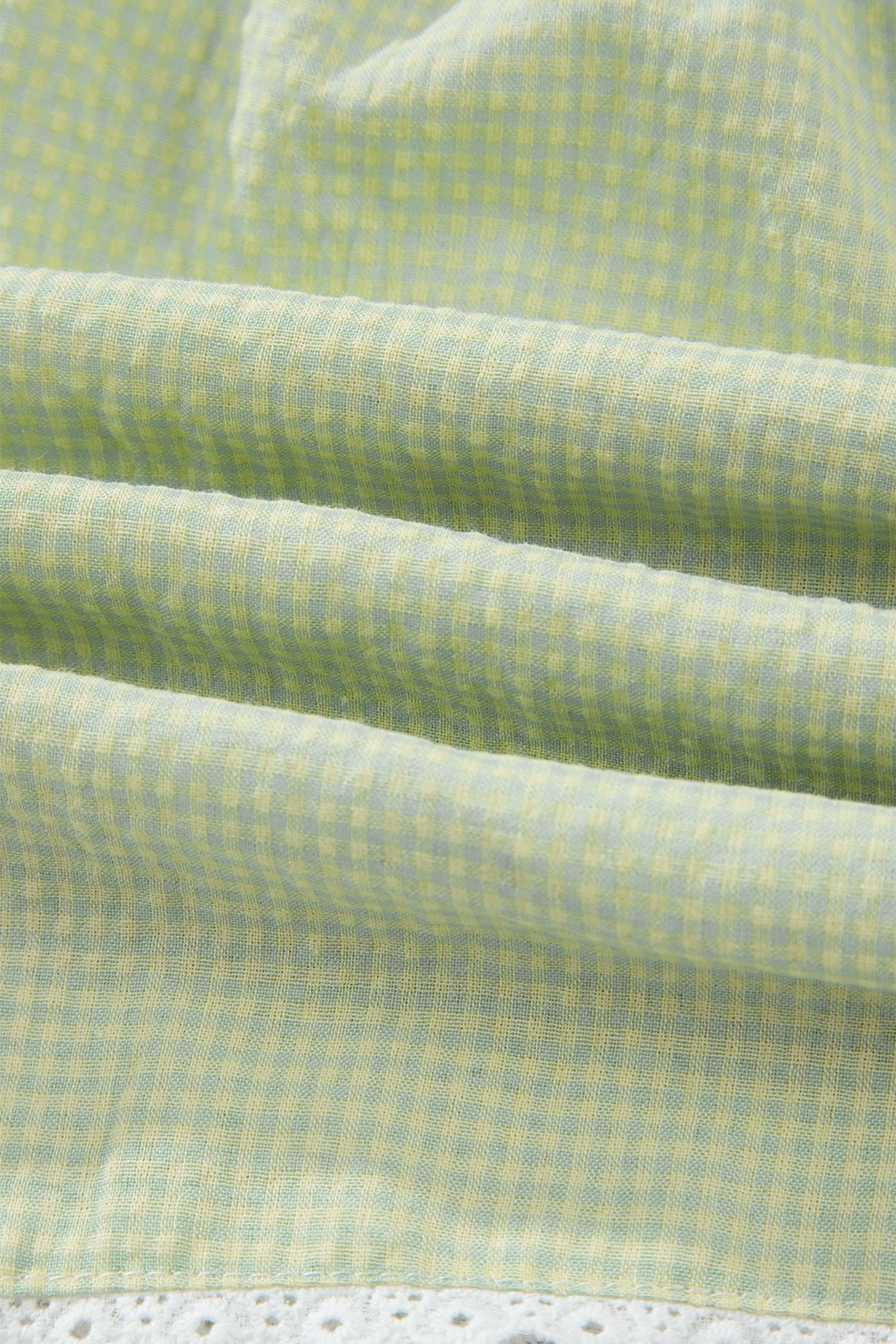 Green Gingham Plaid Button Detail Lace Trim Boxer Shorts
