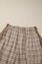 Chestnut Plaid Print Elastic Waist Bow Tie Contrast Detail Jogger Pants