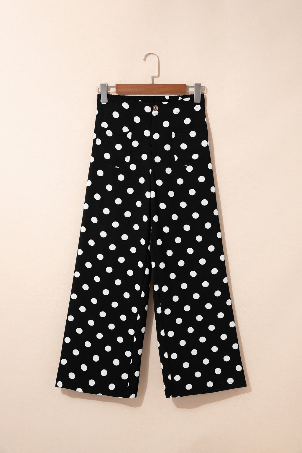 Black polka dot print patched pocket mid-rise straight leg pants by Dear-Lover, casual bottoms with a stylish polka dot design.