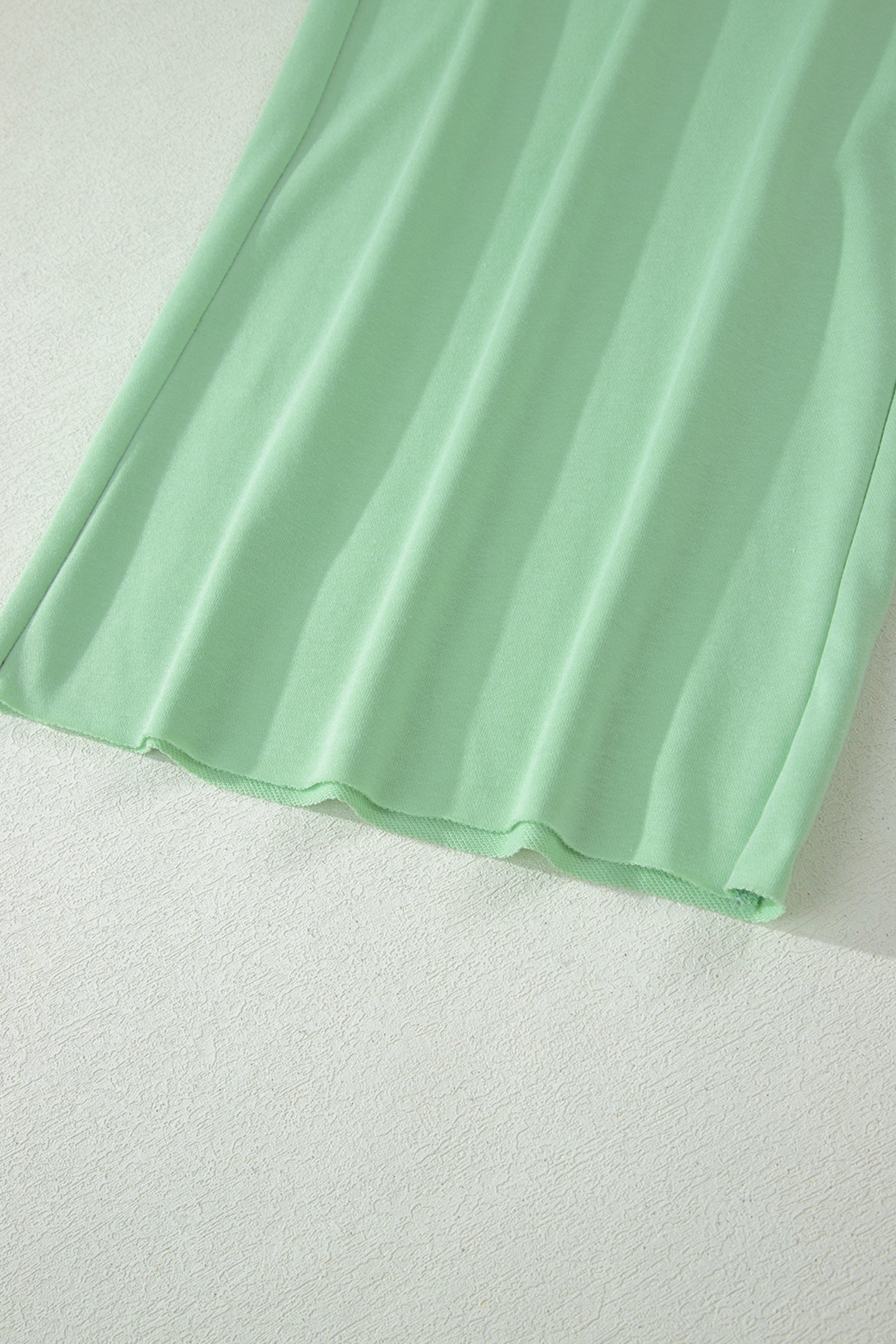 Mist Blue Solid Color Ribbed Trim Short Sleeve Top Drawstring Loose Pants 2pcs Outfit