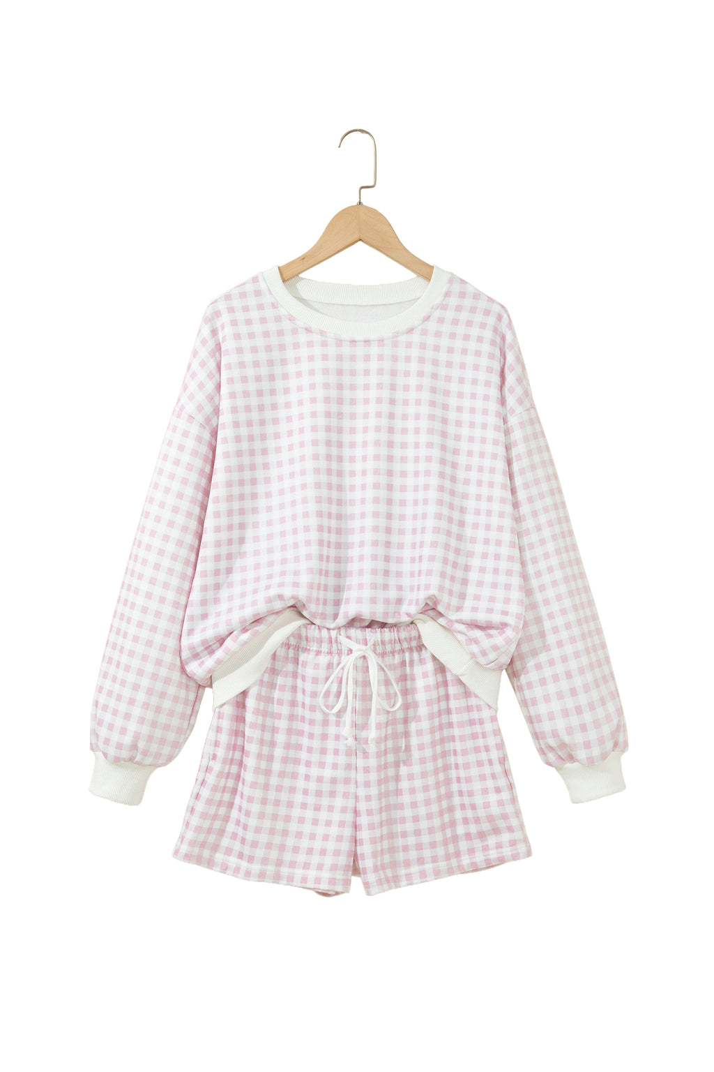 Sky Blue Plaid Baggy Pullover Drawstring Casual Shorts 2pcs Outfit