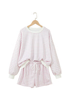 Sky Blue Plaid Baggy Pullover Drawstring Casual Shorts 2pcs Outfit