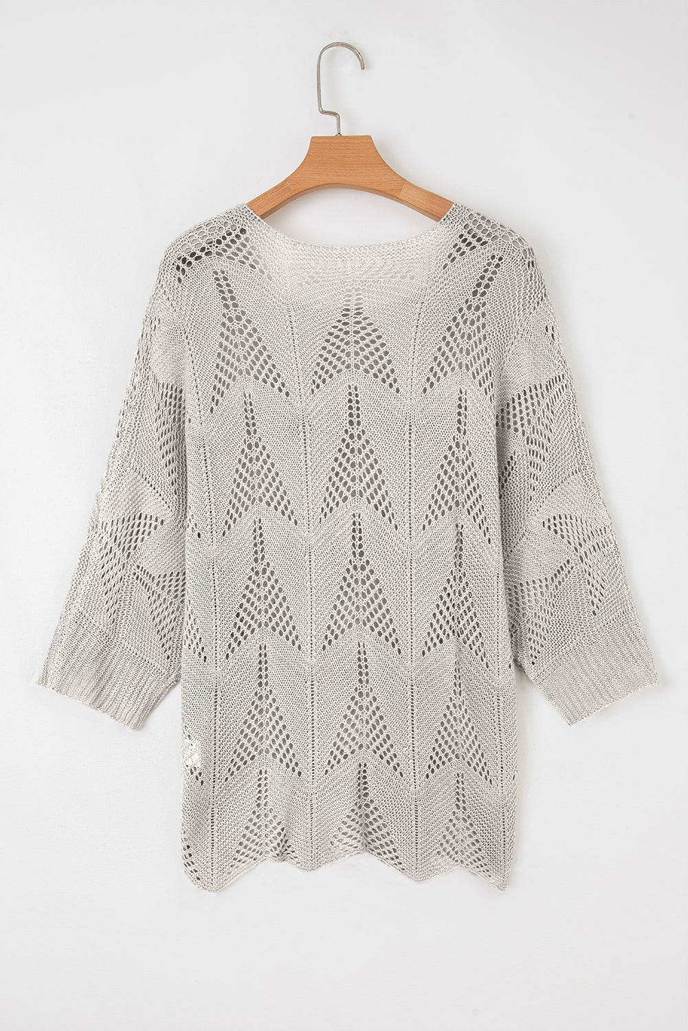 Hollow Out Knit 7/8 Sleeve Casual Sweater