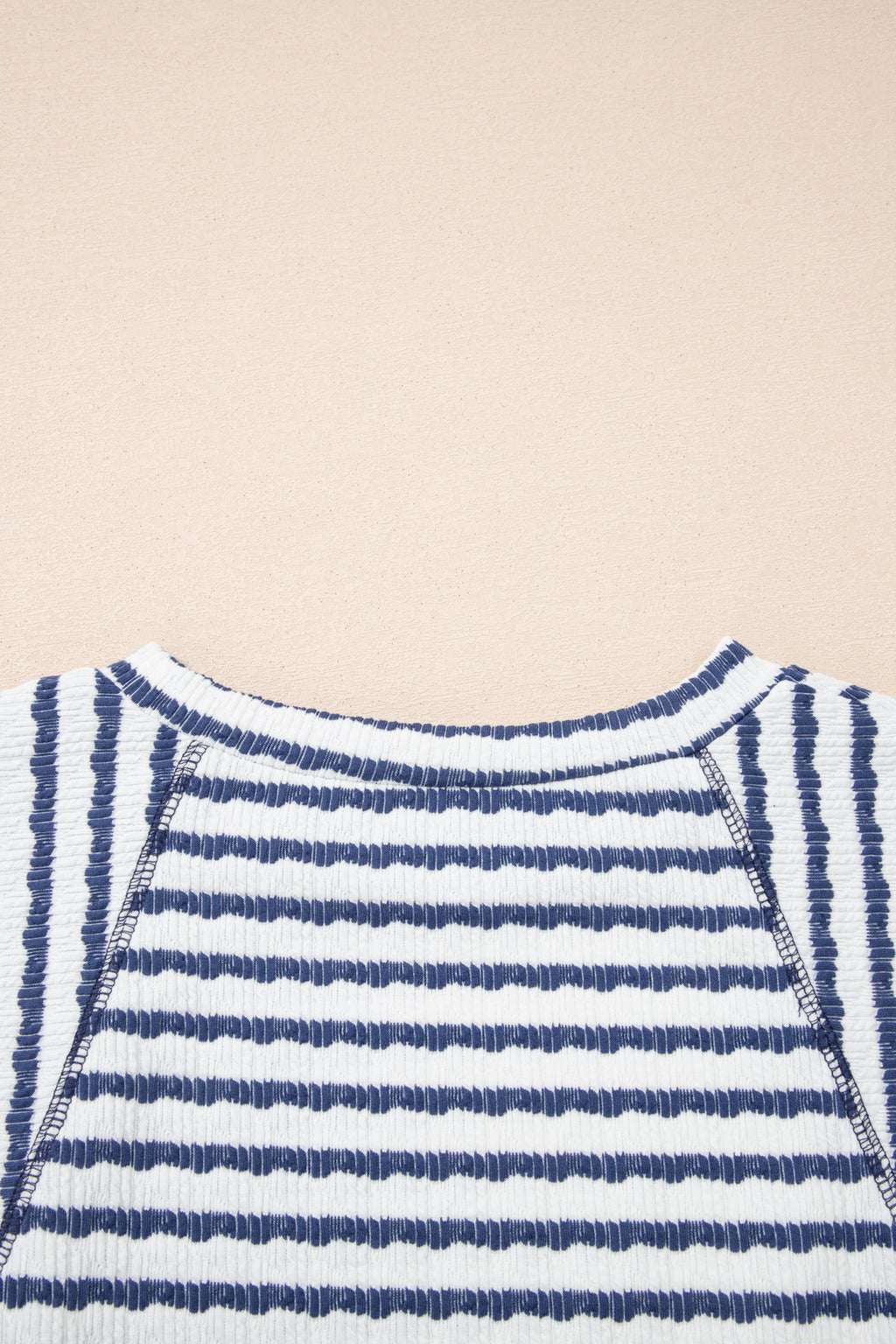 Pink Stripe Textured Knit Split Hem Half Sleeve Loose Top