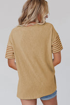 Red Dahlia Color Block Striped Detail Loose T Shirt