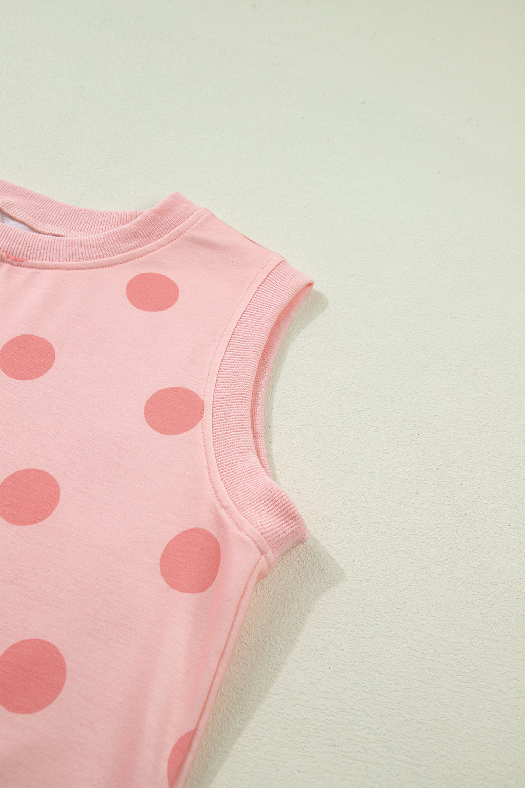 Sky Blue Ribbed Trim Polka Dot Print Tank Split Mini Skort 2pcs Set