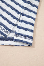 Pink Stripe Textured Knit Split Hem Half Sleeve Loose Top