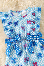 Patriotic bow printed jumpsuit with checker.