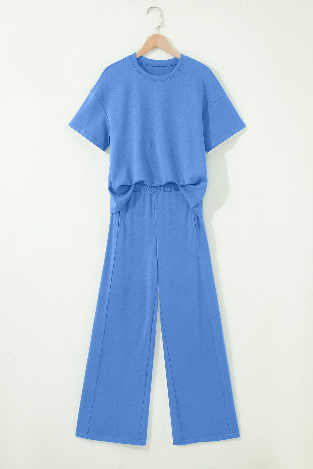 Sachet Pink Solid Cover Oversize Tee Pocketed Casual Pants 2pcs Outfit