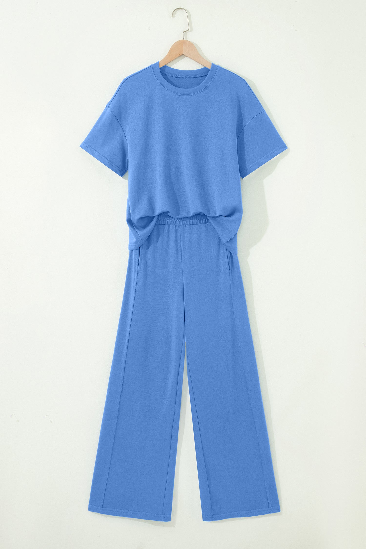 Sachet Pink Solid Cover Oversize Tee Pocketed Casual Pants 2pcs Outfit