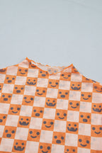 Orange Abstract Halloween Pattern Long Sleeve Stand Neck Shift Blouse