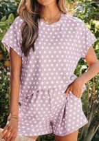Purple Polka Dot Print Short Set