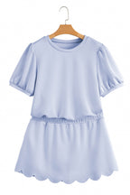 Puff Sleeve Pearl Embellished Scallop Trim Top 2 Piece Skort Set